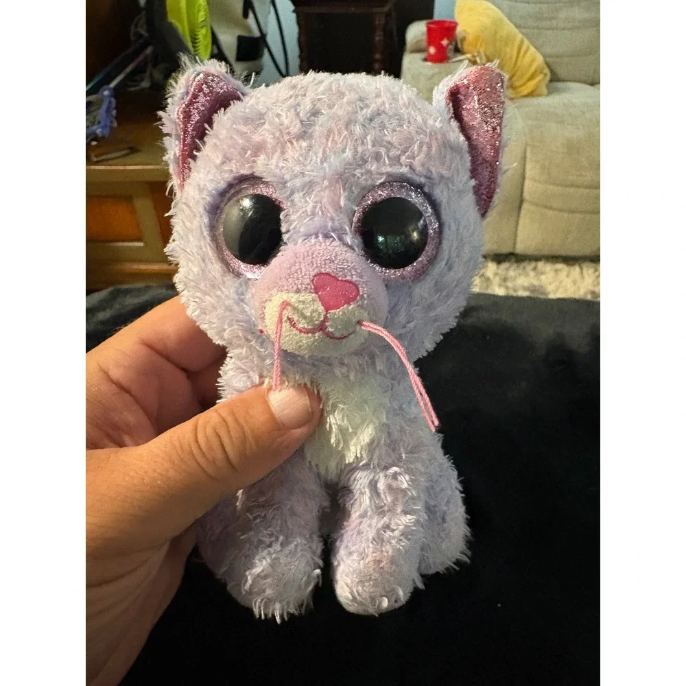 Ty Beanie Boos Sophie the Cat Lavender Pink Glitter Eyes Plush Stuffed Animal